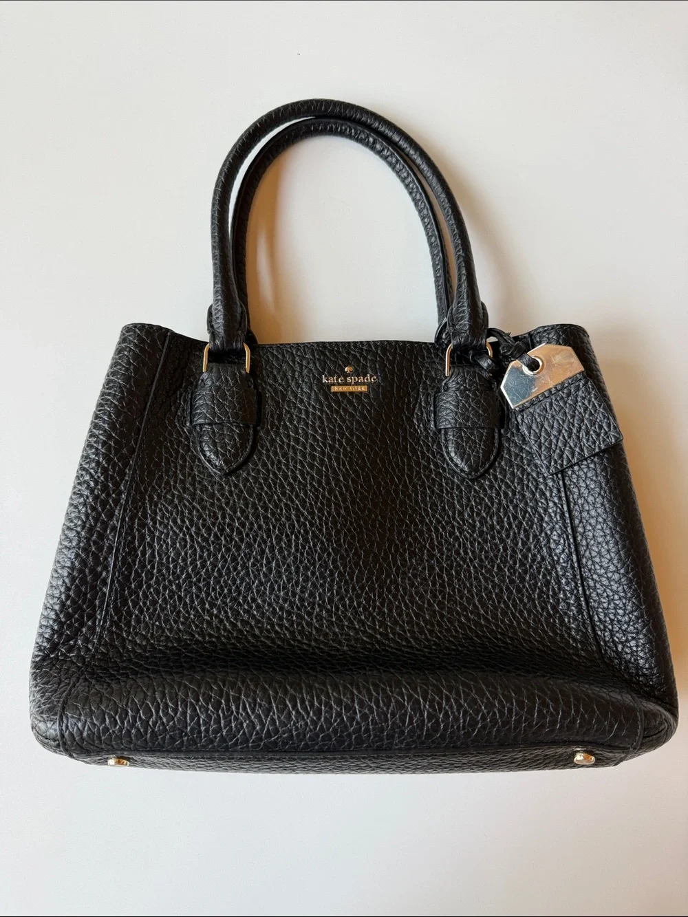 kate spade Black Pebbled Leather Satchel with Gold Hardware